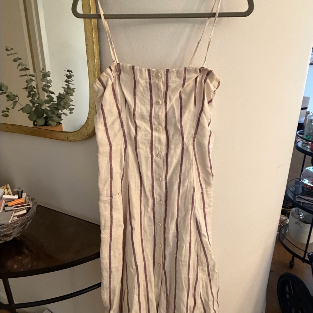 Theory Cream and Red Striped Dress